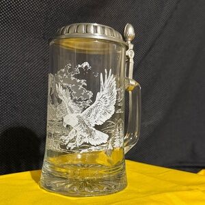 Glass Beer Stein with Eagle Design 6.5” high